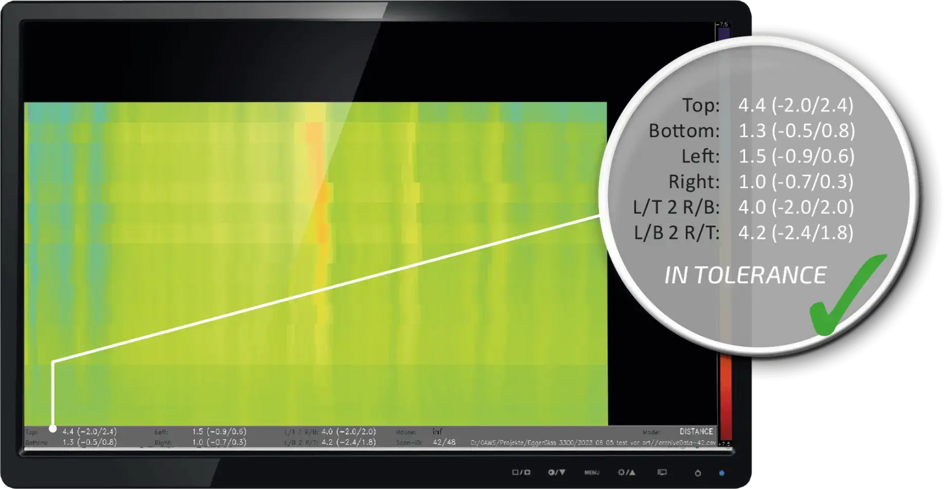 The output of the total deflection in mm for all 4 outer edges and both diagonals.