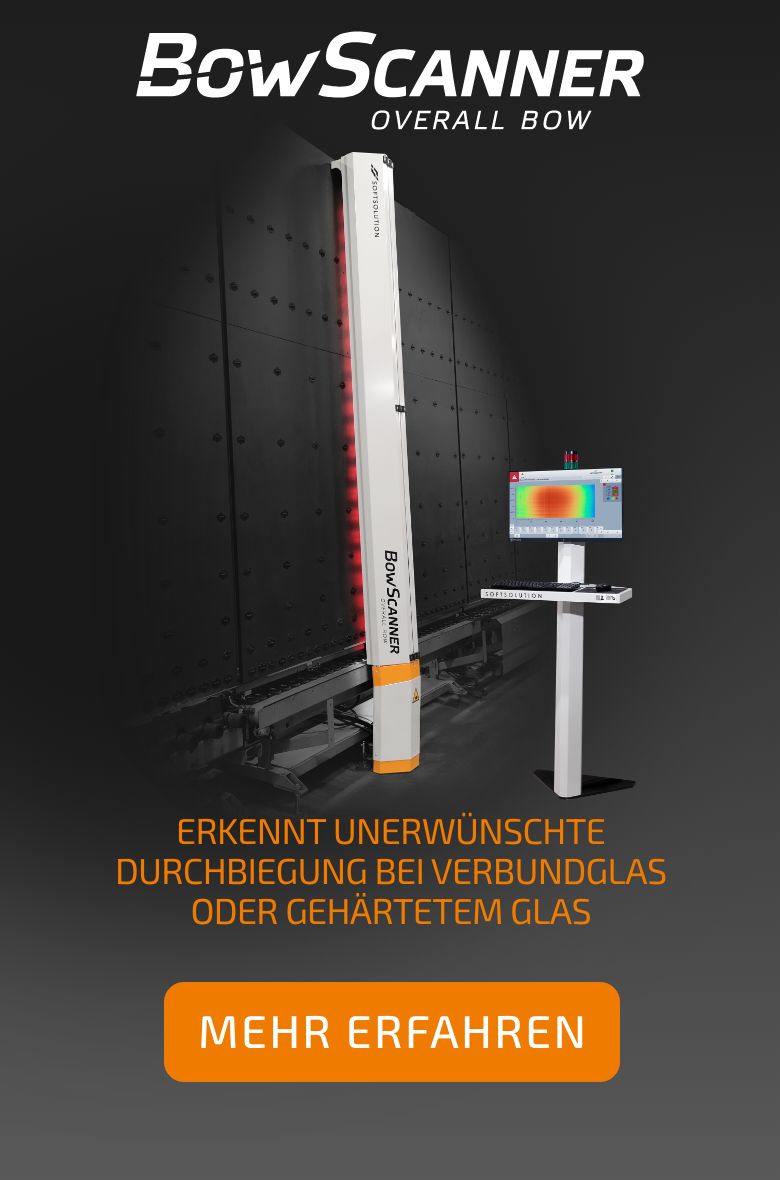 BowScanner misst den Gesamtbogen. Erkennt unerwünschte Durchbiegung von Verbund- oder Einscheibensicherheitsglas