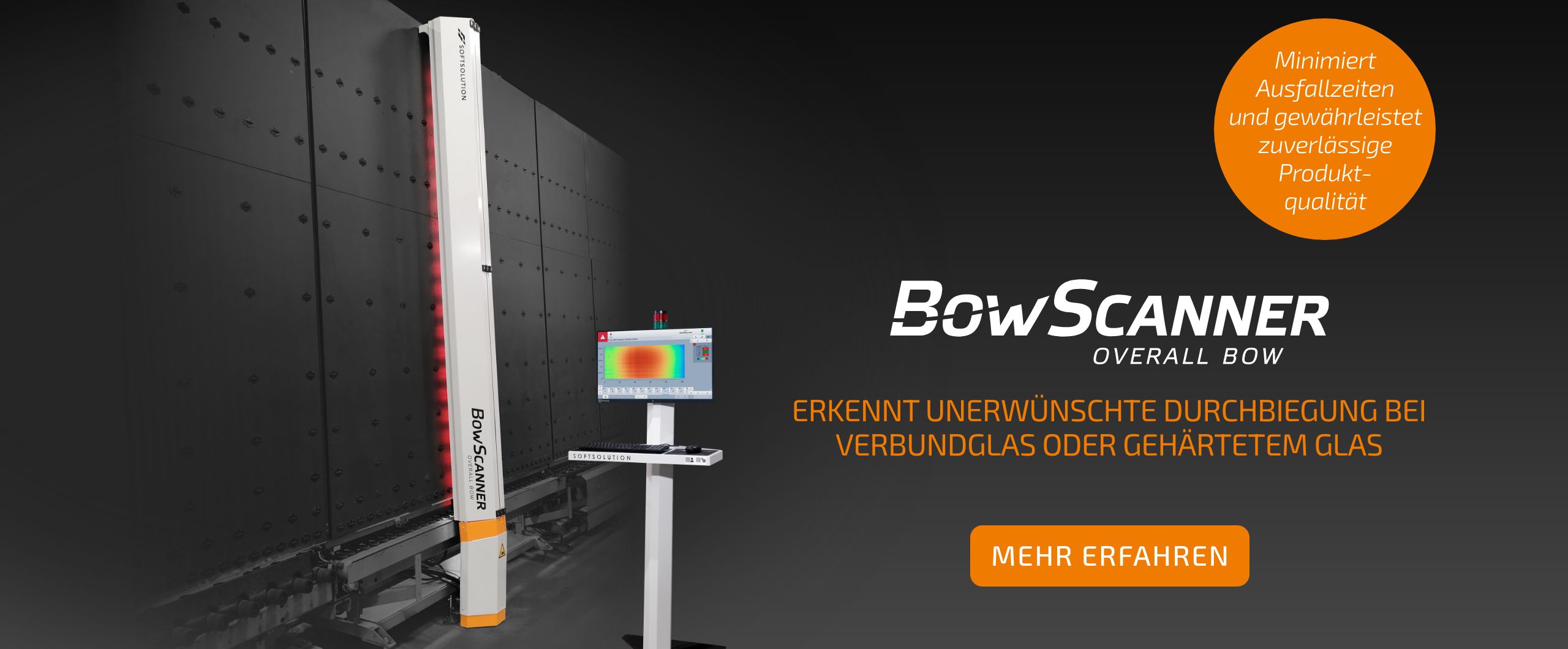 BowScanner misst den Gesamtbogen. Erkennt unerwünschte Durchbiegung von Verbund- oder Einscheibensicherheitsglas